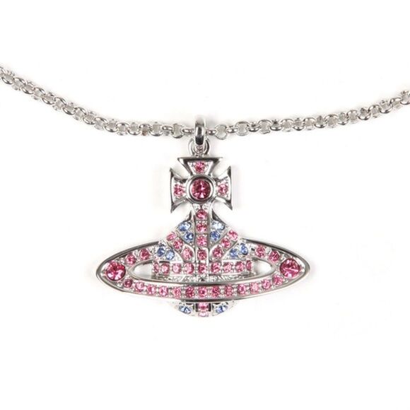 Vivienne Westwood Pink & Blue Mini Bas Relief Orb Necklace (item #193) - Picture 1 of 8